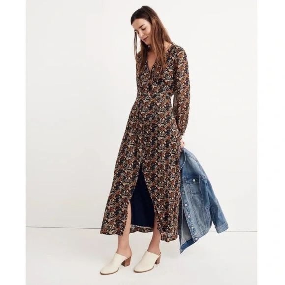 Madewell Dresses & Skirts - Madewell Nightflower Slit Long Sleeve Floral Maxi Dress Prairie Blossoms 4